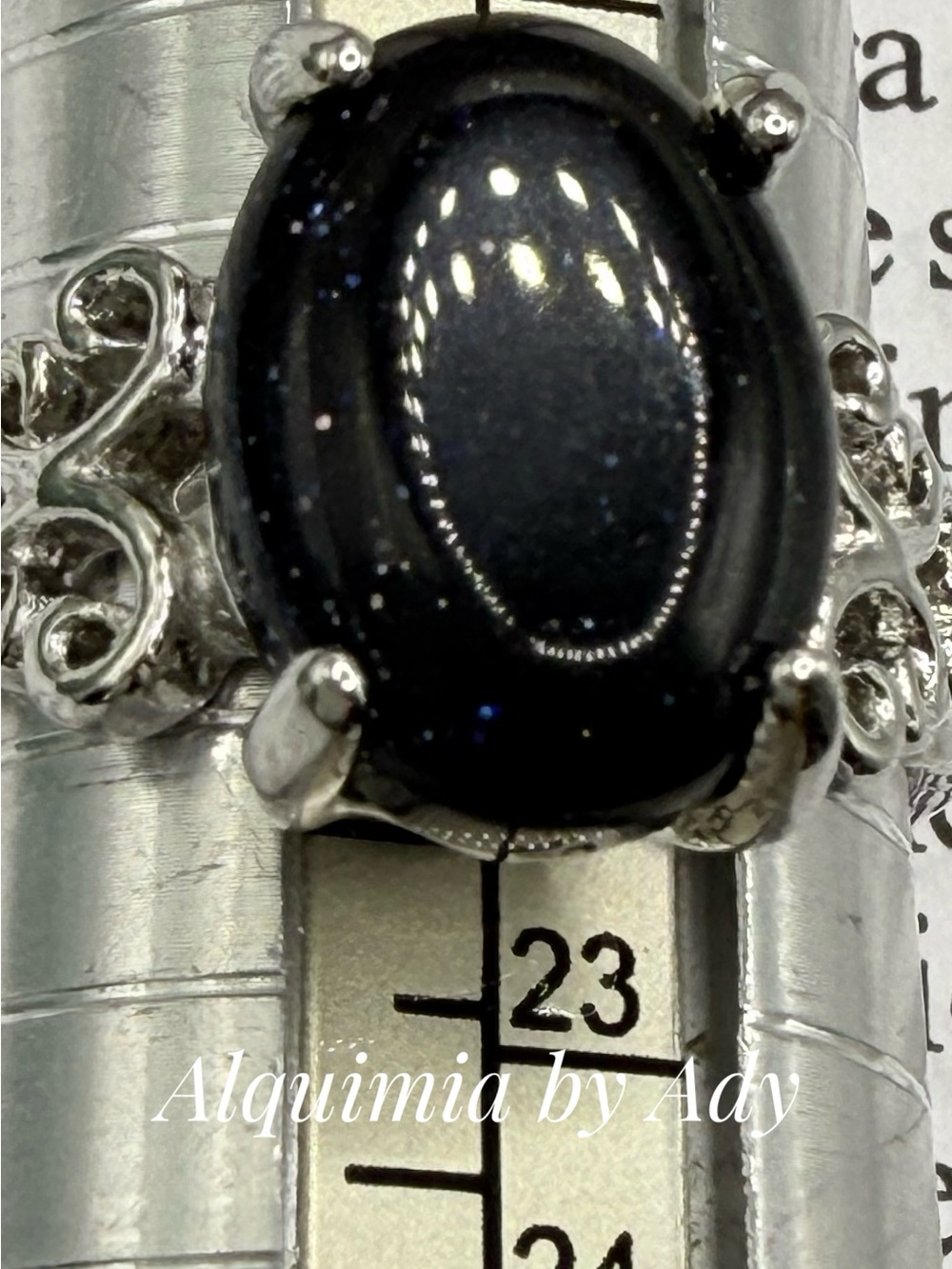 Silver Ring with Dark Blue sandstone Oval Stone